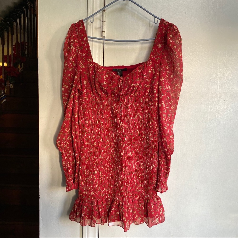 Balloon Sleeve Floral Mini Dress